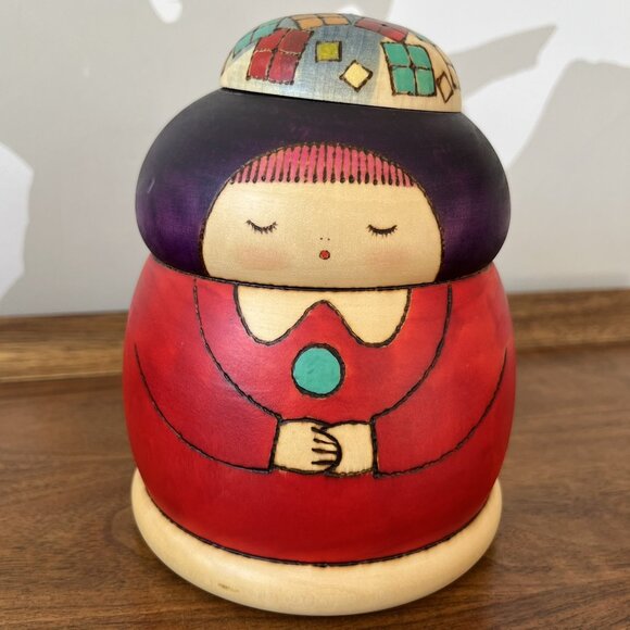 Vintage Japanese Creative Kokeshi Doll by Master Sansaku Sekiguchi Chubby Red - Picture 1 of 13